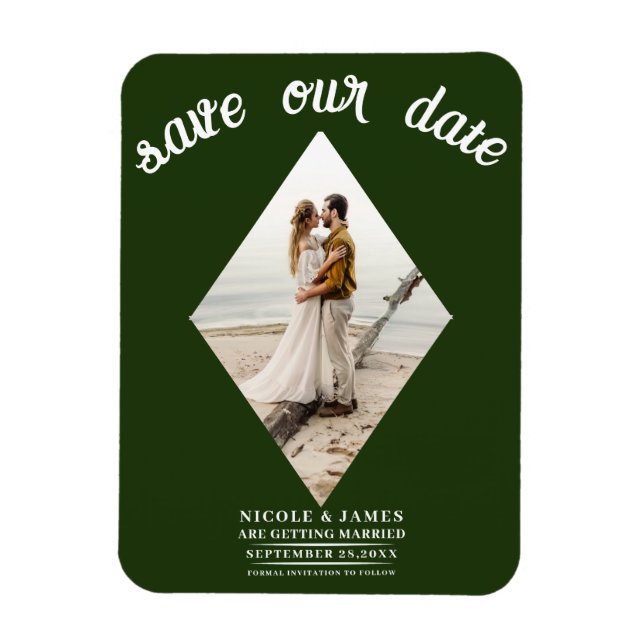 Magnet Flexible Emerald Green Diamond Photo Wedding Enregistrer la (Vertical)