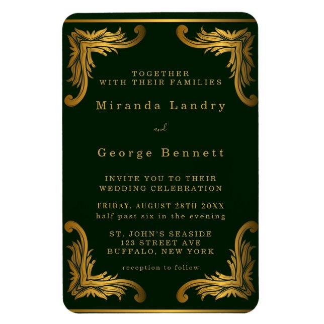 Magnet Flexible Emerald Green Orament Faire-part de mariage (Vertical)
