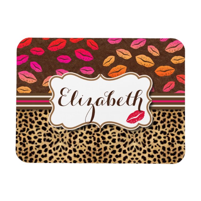 Magnet Flexible Empreinte de léopard Lips Kisses Personnalisé (Horizontal)