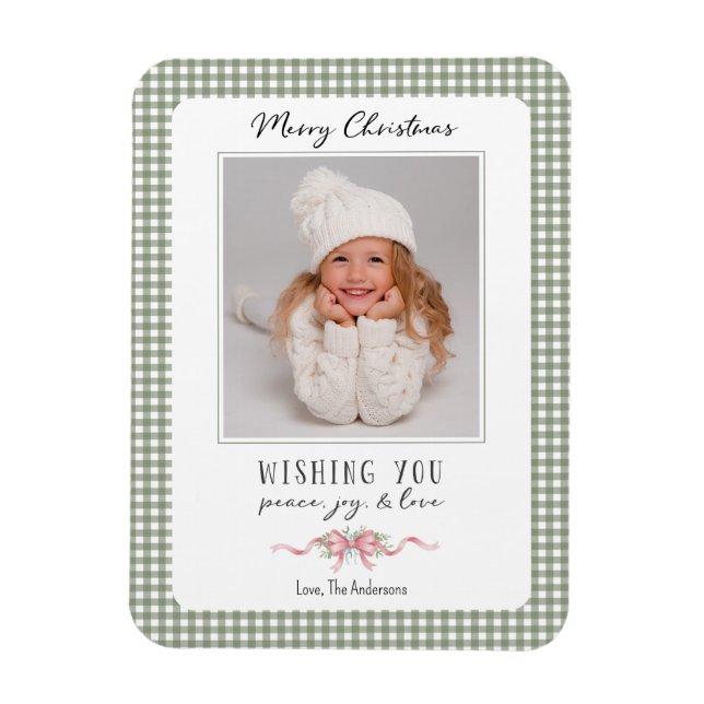 Magnet Flexible En vichy Vert mignon Plaid Preppy Photo (Vertical)