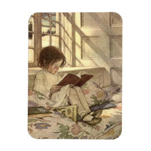 Magnet Flexible Enfant Vintage lisant un livre, Jessie Willcox Smi