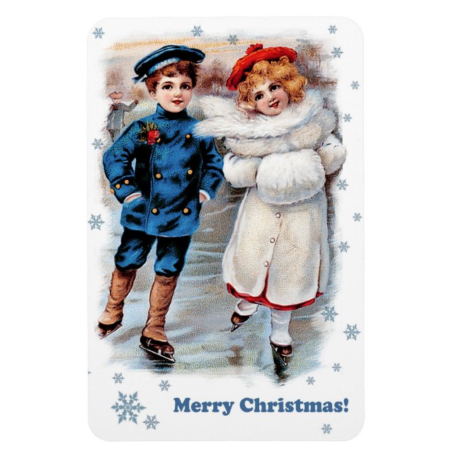 Magnet Flexible Enfants de patinage vintage Cadeau de Noël (Vertical)