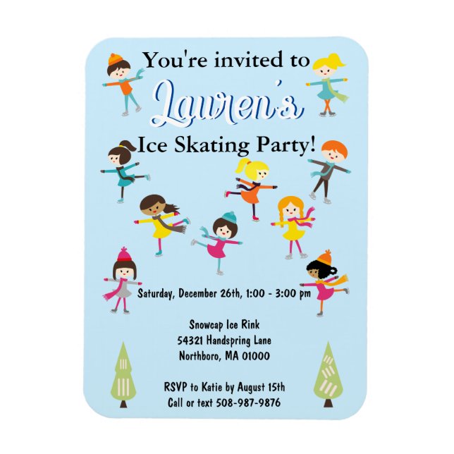 Magnet Flexible Enfants Patinage sur glace Anniversaire Fête Invit (Vertical)