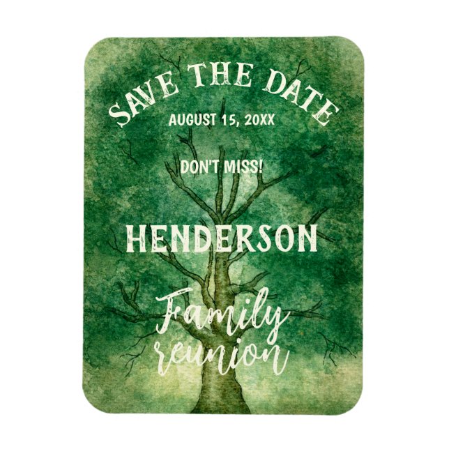 Magnet Flexible Enregistrer la date aquarelle Chêne Arbre famille  (Vertical)