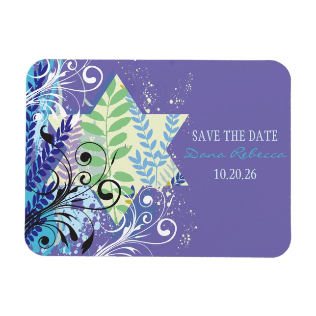 Magnet Flexible Enregistrer la date Bat mitzvah FLORAL STAR ABSTRA (Horizontal)