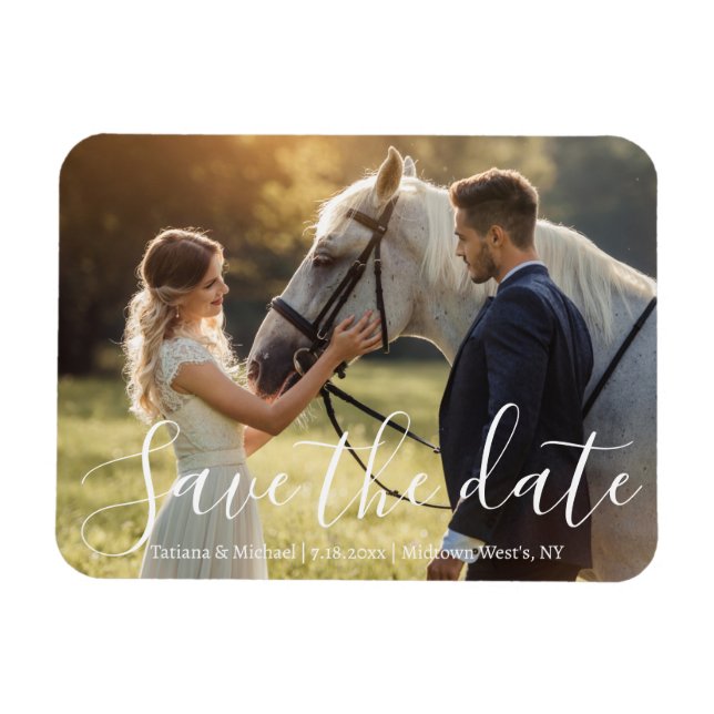 Magnet Flexible enregistrer la date blanc écriture mariage photo (Horizontal)