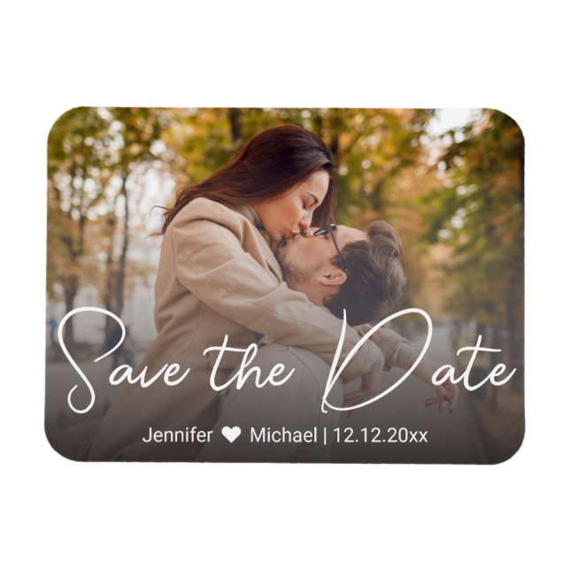 Magnet Flexible enregistrer la date chic blanc écriture photo coup (Horizontal)