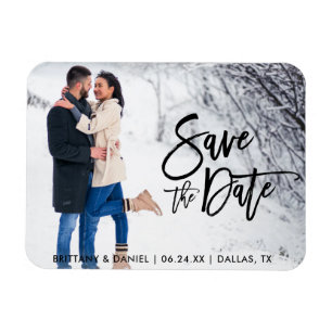Magnet Flexible Enregistrer La Date Couple Photo Moderne Brush Scr