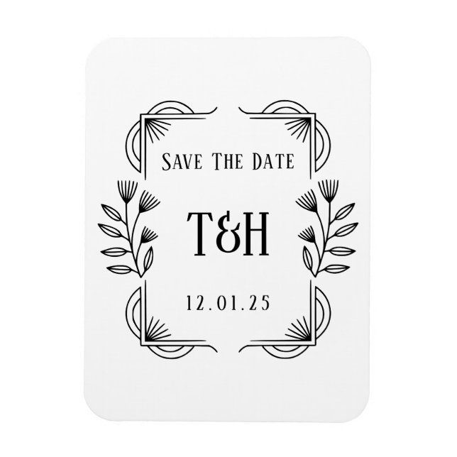 Magnet Flexible Enregistrer la date Custom Art Déco Botanical Mono (Vertical)