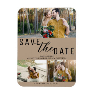 Magnet Flexible Enregistrer la date de mariage beige 3 Photos