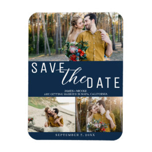 Magnet Flexible Enregistrer la date de mariage bleu 3 Photos