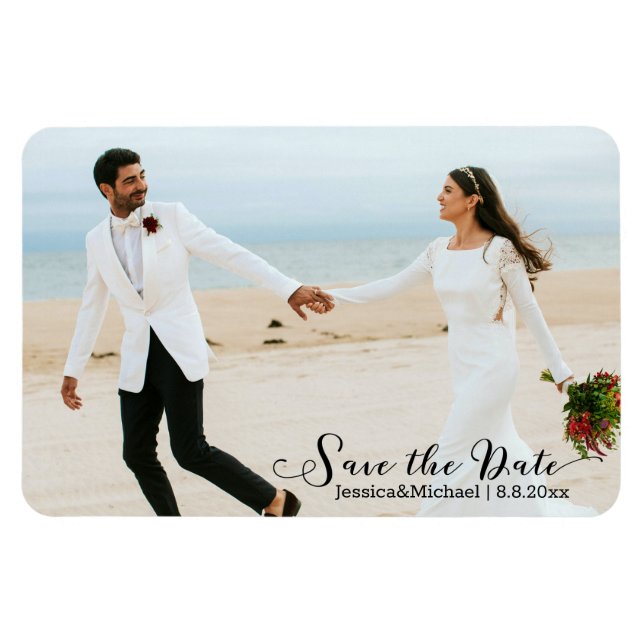 Magnet Flexible enregistrer la date, élégante photo mariage manusc (Horizontal)
