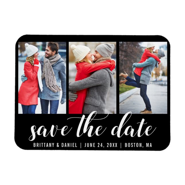 Magnet Flexible Enregistrer la date Fiançailles 3 photo noir (Horizontal)