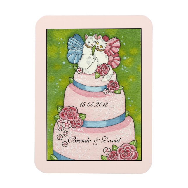 Magnet Flexible Enregistrer la date Mariage mignonne gâteau de gât (Vertical)