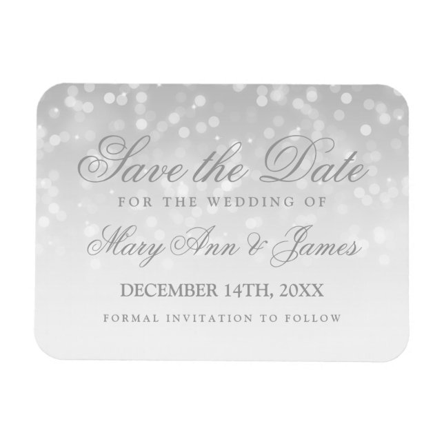 Magnet Flexible Enregistrer La Date Mariage Silver Bokeh Sparkle L (Horizontal)