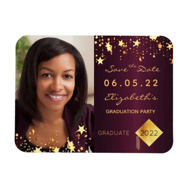 Magnet Flexible Enregistrer la date photo fête de graduation burgu (Horizontal)