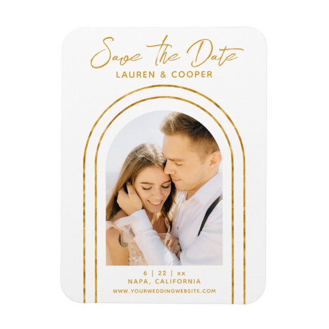 Magnet Flexible Enregistrer La Date White Gold Style Art Déco Mari (Vertical)