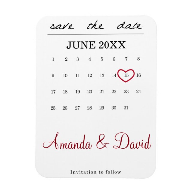 Magnet Flexible Enregistrer l'aimant de date - coeur du calendrier (Vertical)