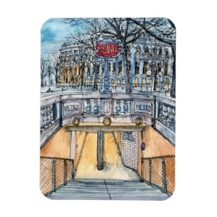 Magnet Flexible Entrée vintage de métro d'aquarelle des