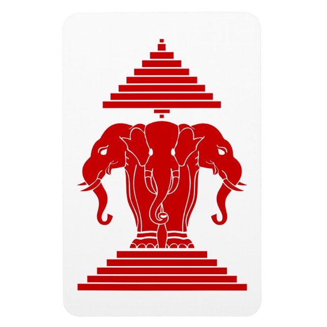 Magnet Flexible Erawan Trois éléphant en tête Lao / Laos Drapeau (Vertical)