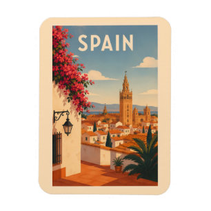 Magnet Flexible Espagne Séville Illustration Art de Voyage Vintage