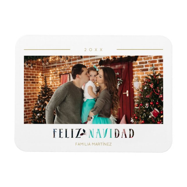 Magnet Flexible Espagnol Feliz Navidad Typographie moderne Photo (Horizontal)