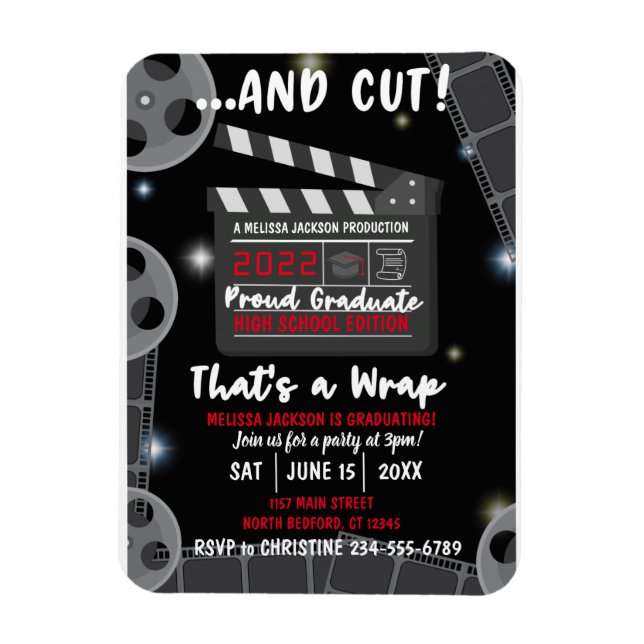 Magnet Flexible Et Cut That's a Wrap Graduation Black Invitation (Vertical)