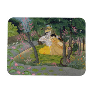 Magnet Flexible Étreinte de Radha et de Krishna dans un verger de
