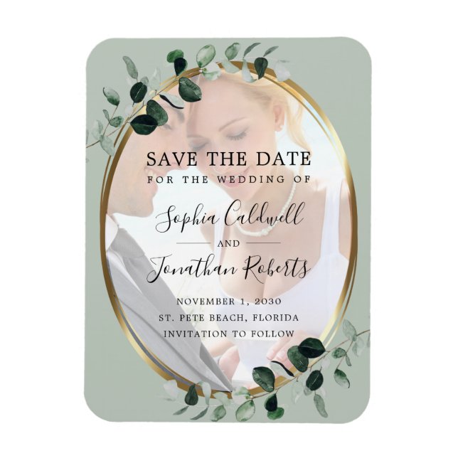 Magnet Flexible Eucalyptus Sage photo mariage Enregistrer la date  (Vertical)