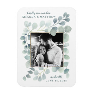 Magnet Flexible Eucalyptus Verdure Aquarelle Feuillage Bleu Dusty