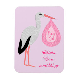 Magnet Flexible Faire annonce de naissance de bébé fille cigogne r