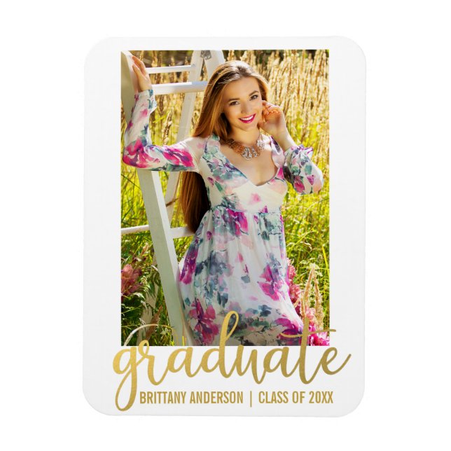 Magnet Flexible Faire-part de graduation de script moderne Photo G (Vertical)