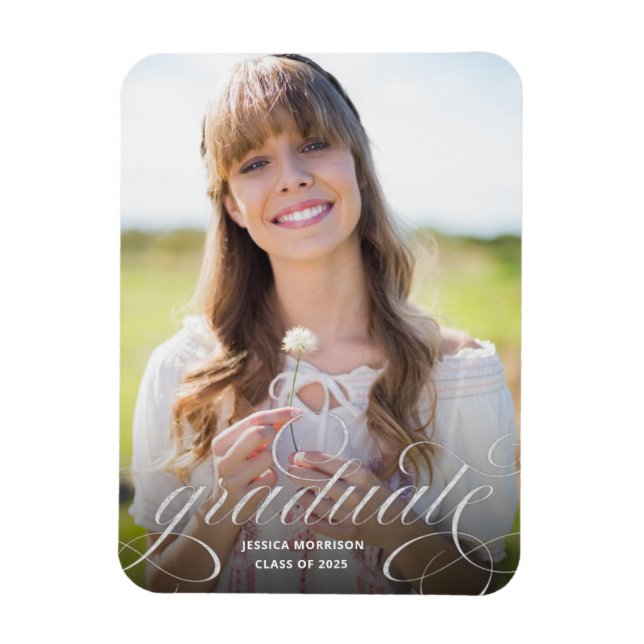 Magnet Flexible Faire-part de graduation photo de script argenté c (Vertical)