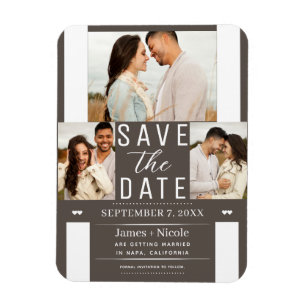 Magnet Flexible Faire-part de mariage 3 photos Modern Dark Taupe