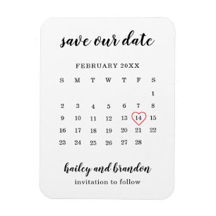 Magnet Flexible Faire-part de mariage à cœur rouge sur calendrier