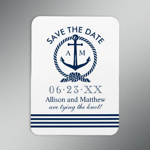 Magnet Flexible Faire-part de mariage à l'ancre bleu marine nautiq