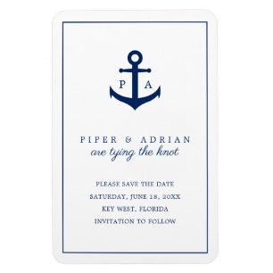 Magnet Flexible Faire-part de mariage à l'ancre bleu marine nautiq