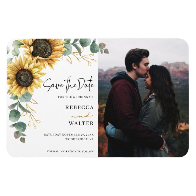 Magnet Flexible Faire-part de mariage à l'aquarelle Tournesol (Horizontal)