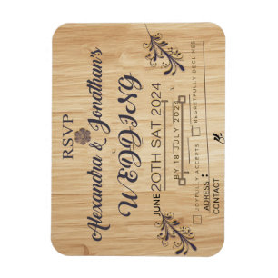 Magnet Flexible faire-part de mariage arrière - plan en bois moder