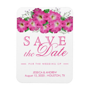 Magnet Flexible Faire-Part de Mariage aux Pétunias Roses Romantiqu
