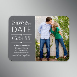 Magnet Flexible Faire part de mariage coeurs gris moderne Photo