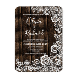 Magnet Flexible Faire-part de mariage floral en dentelle blanche e