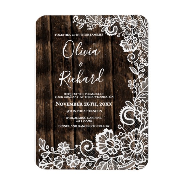 Magnet Flexible Faire-part de mariage floral en dentelle blanche e (Vertical)