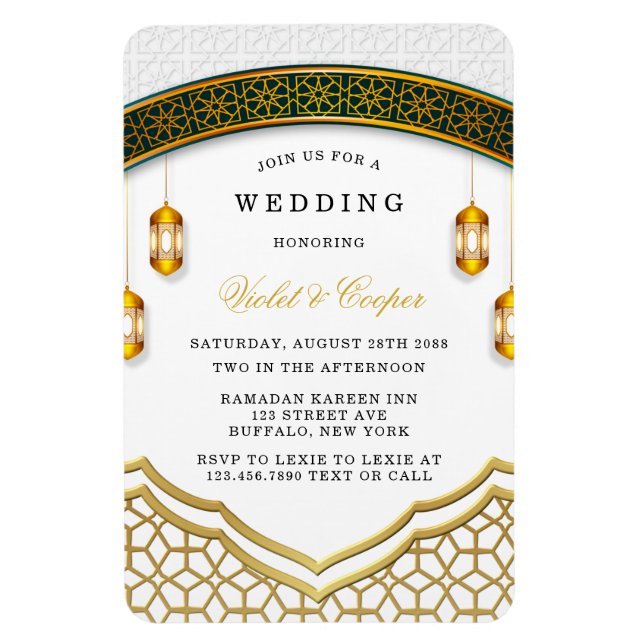 Magnet Flexible Faire-part de mariage islamique moderne blanc et o (Vertical)