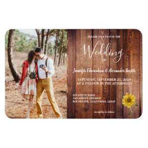 Magnet Flexible Faire-part de mariage photo de tournesol en bois r