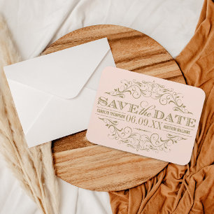 Magnet Flexible Faire-Part de Mariage Vintage Blush Antique Flouri