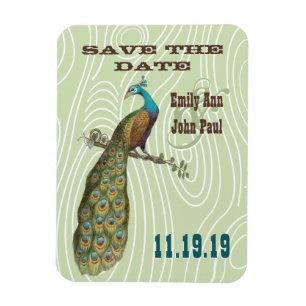 Magnet Flexible Faire part de mariage vintage bois paon