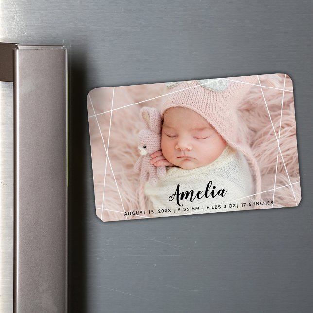 Magnet Flexible Faire-part de naissance à formes géométriques mode (Modern Geometric Shapes Birth Announcement Magnet)