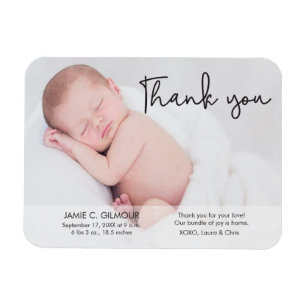 Magnet Flexible Faire-part de naissance bébé, script Merci