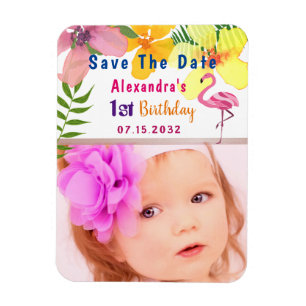 Magnet Flexible Faire part de naissance florale tropicale avec pho